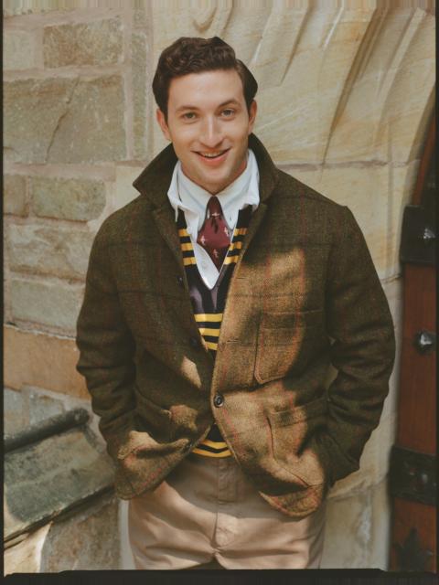 J. PRESS MADE-IN-ENGLAND OLIVE WINDOWPANE HARRIS TWEED CHORE JACKET