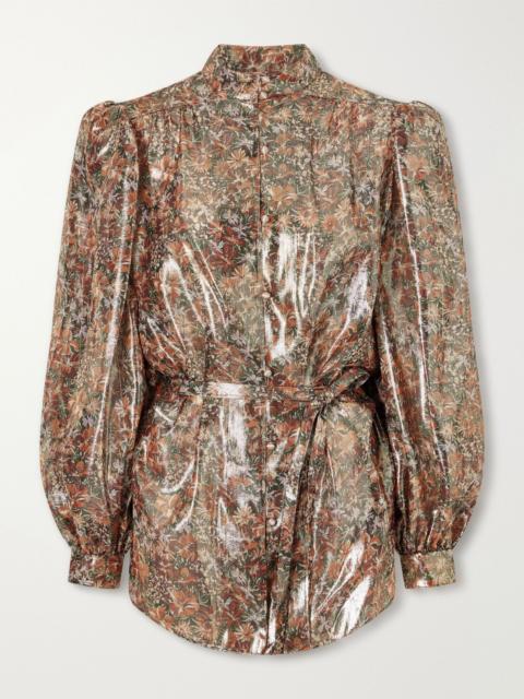 Valentino Belted floral-print silk-blend blouse Multi