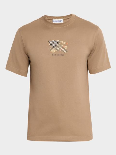 Burberry Men's Embroidered EKD Check Logo Slim-Fit Cotton T-Shirt