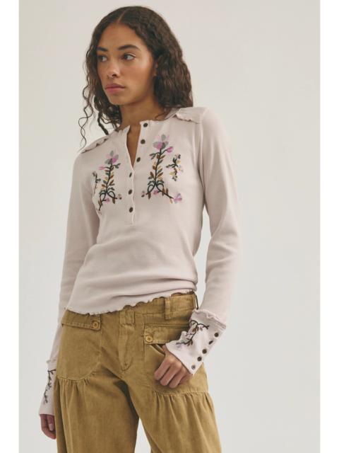 FREE PEOPLE Fleur Embroidered Cuff Henley