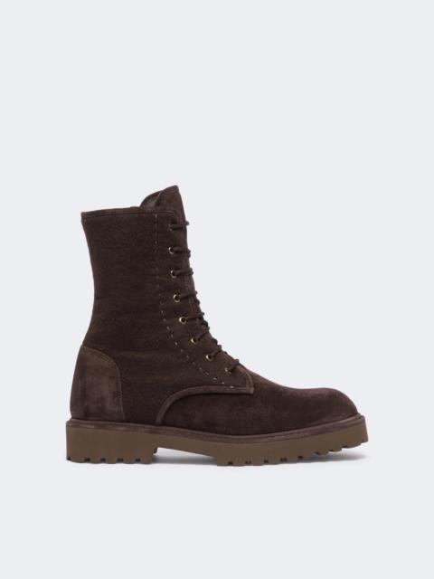 Max Mara ESTRI Cashmere and suede combat boots - DARK BOWN