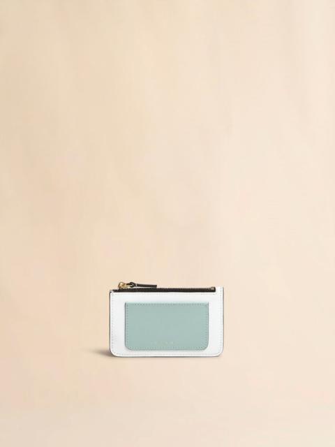 Marni LIGHT GREEN WHITE AND BROWN SAFFIANO LEATHER CARD CASE