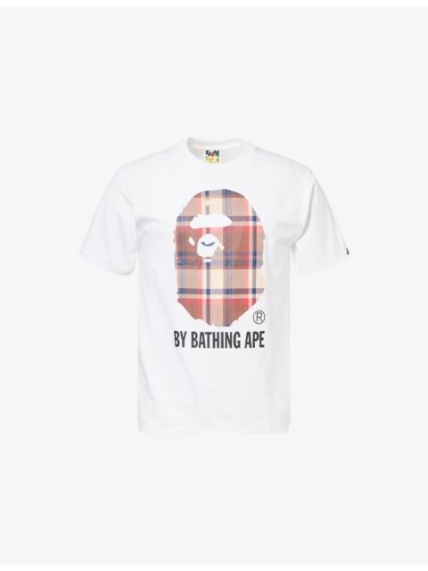 A BATHING APE® Ape-Head Crewneck Check Cotton-Jersey T-Shirt