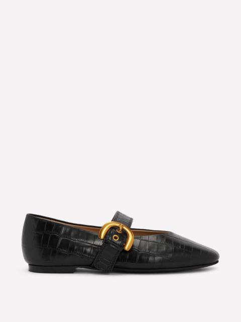 BODEN Kylie Flat Buckle Mary Janes-Black Croc Embossed