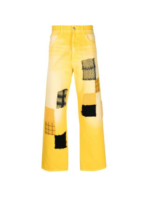 Marni patchwork-detailing cotton straight-leg jeans