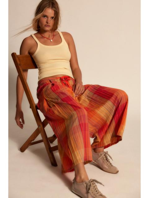 FREE PEOPLE Telluride Wide-Leg Crop Pull-On Madras Pants
