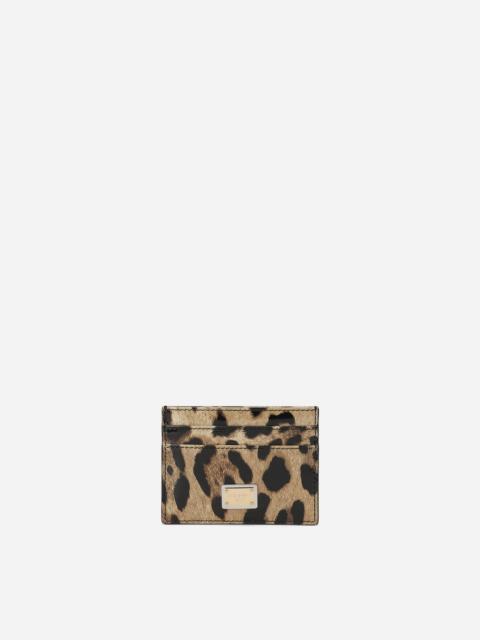 Polished calfskin card holder with leopard print