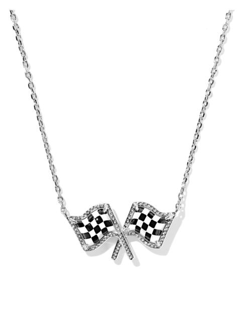 KENDRA SCOTT Checkered Flag Silver Short Pendant Necklace