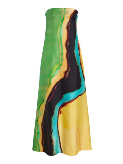 CHRISTOPHER ESBER Aura Strapless Silk Midi Dress print