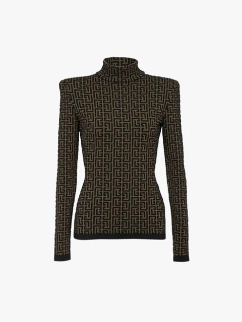 Balmain Bicolor jacquard knit sweater with Balmain monogram