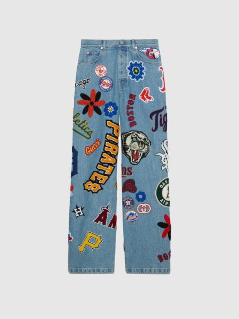 GUCCI Denim pants with MLB™ and Gucci patches