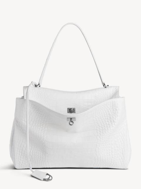 BALENCIAGA Women's Rodeo Large Handbag Crocodile Embossed in White