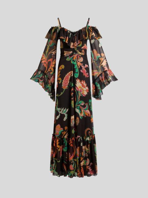 LONG BOHO DRESS WITH FLORAL PRINT ALL OVER