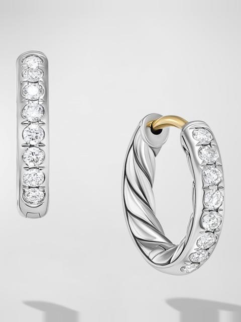 DAVID YURMAN Sculpted Cable Huggie Hoop Earrings with Diamonds in Silver, 2.4mm, 0.5"L