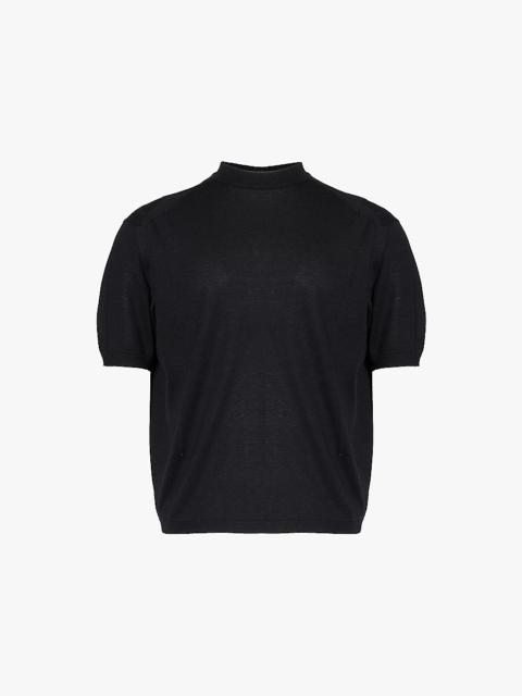 Monogram-embroidered dropped-shoulder knitted T-shirt