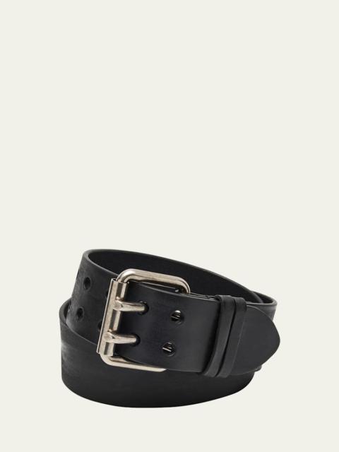 Men's Leather Double-Pin Buckle Belt
