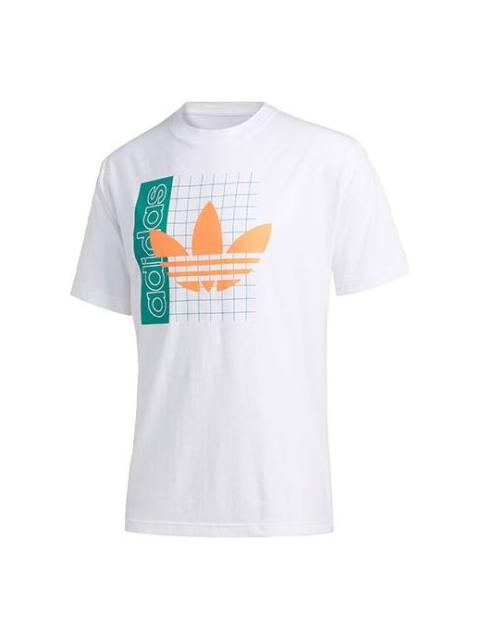 adidas originals Grid Tref Tee Retro mesh Logo Printing Sports Round Neck Short Sleeve White FM1560