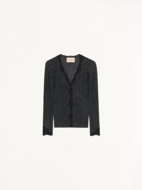 Valentino LUREX KNIT CARDIGAN WITH LACE