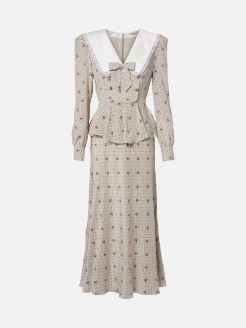 Floral polka-dot silk maxi dress