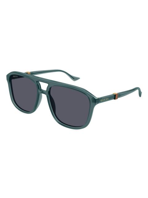 GUCCI Men's Running Web GG1494S 57MM Navigator Sunglasses - Dark Green Grey