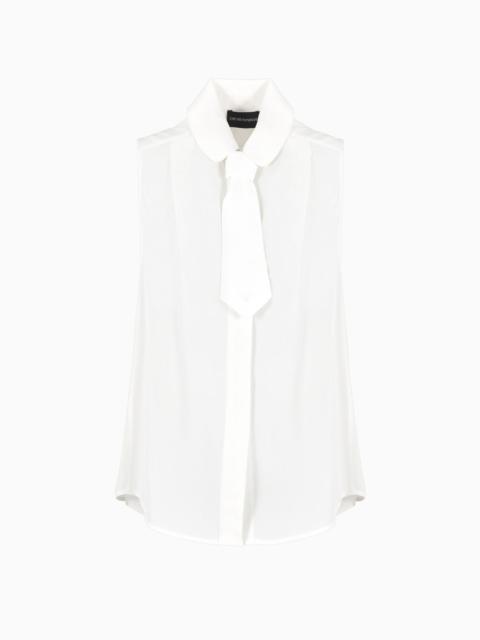 EMPORIO ARMANI Viscose-crêpe darted top with necktie detail