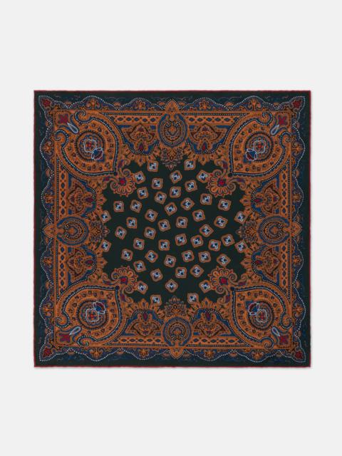 J. PRESS MADE-IN-ENGLAND OLIVE FOULARD SILK POCKET SQUARE