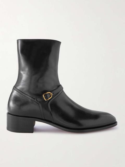 Buckled Polished-Leather Boots