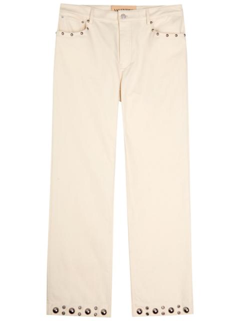 Valentino Valentino Garavani Stud-embellished Straight-leg Cotton Jeans