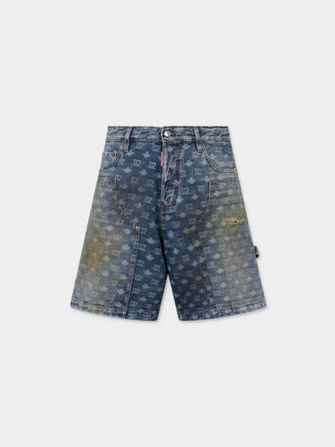 DSQUARED2 D2 MONOGRAM DIRTY WASH CARPENTER SHORTS