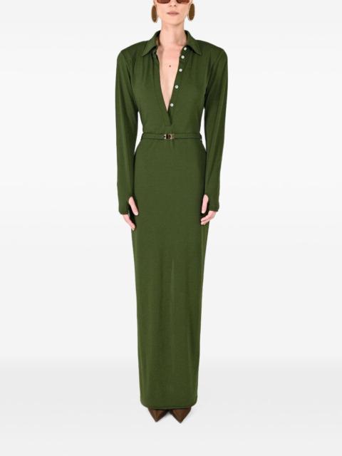 ROWEN ROSE polo-collar belted maxi dress