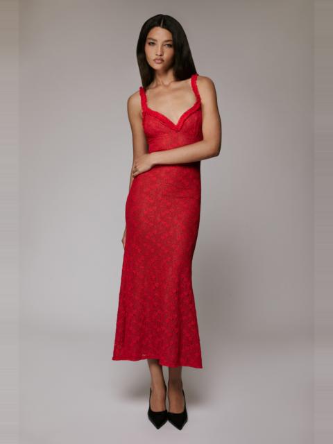 BARDOT Alegra Stretch Lace Midi Dress In Fire Red