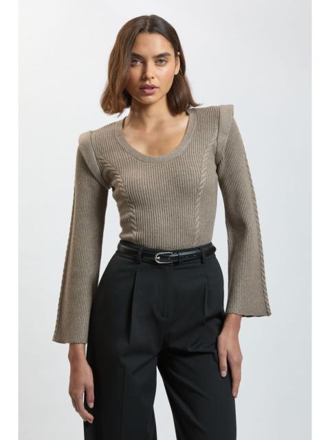 KAREN MILLEN Chain Stitch Wide Shoulder Knitted Top