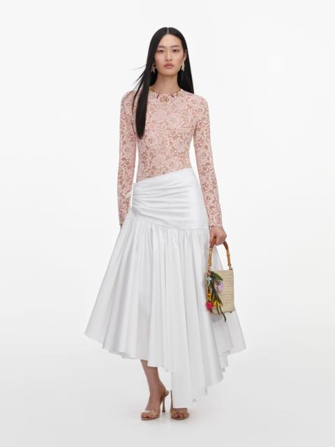 self-portrait White Cotton Asymmetric Midi Skirt