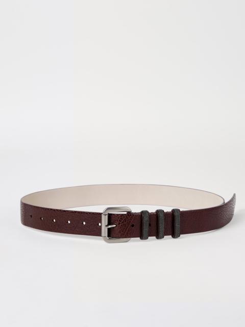 Brunello Cucinelli Glossy hammered calfskin belt with shiny loops