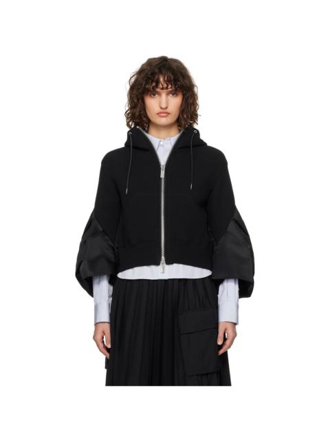 sacai Black Sponge Sweat & Nylon Twill Hoodie
