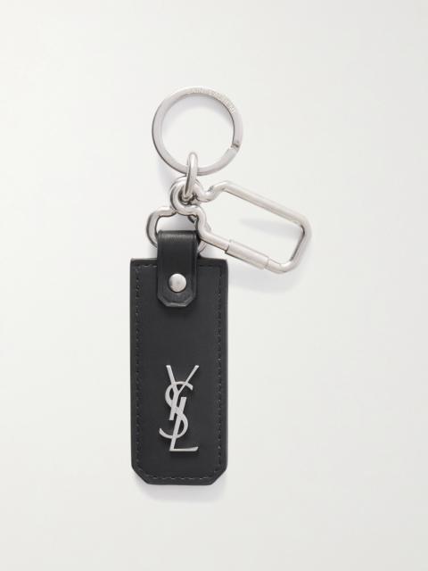 SAINT LAURENT Cassandre Leather and Silver-Tone Key Fob