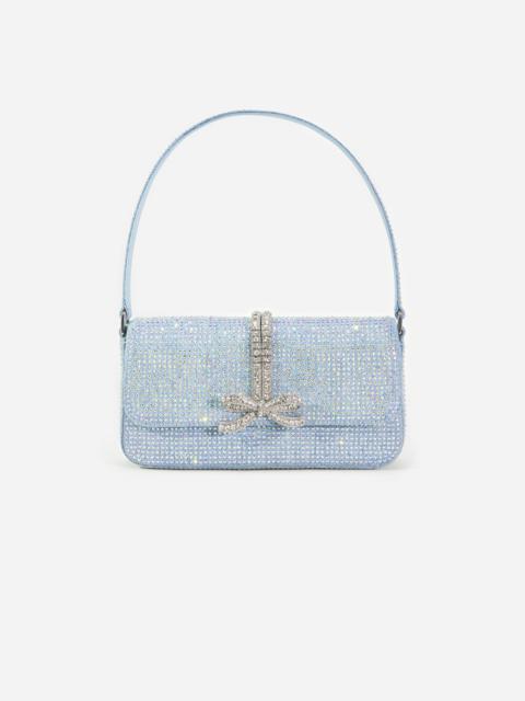 Blue Rhinestone Denim Baguette Bag