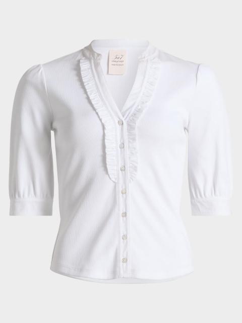 Cinq à Sept Justine Ribbed Stretch-Cotton Button-Front Blouse