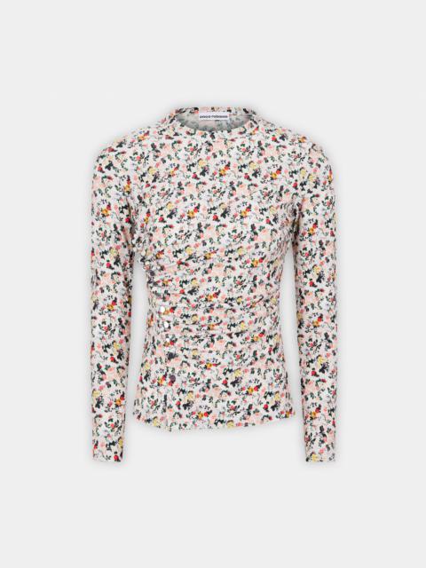 rabanne DRAPED FLORAL PRINTED TOP