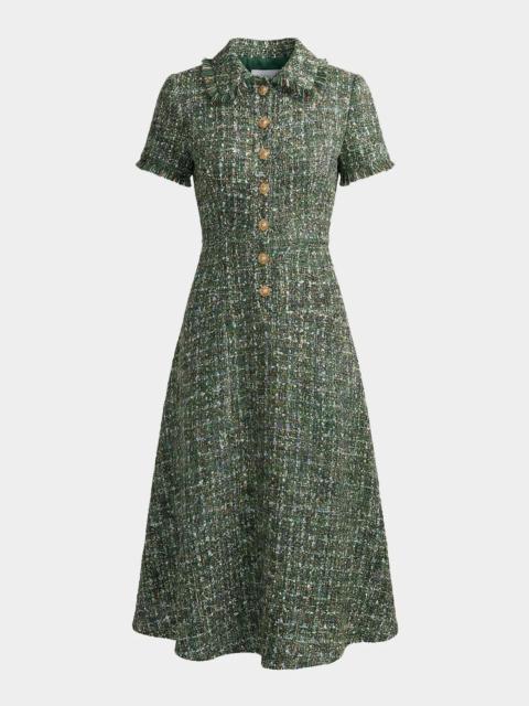 MAC DUGGAL Fringed Boucle A-Line Midi Dress