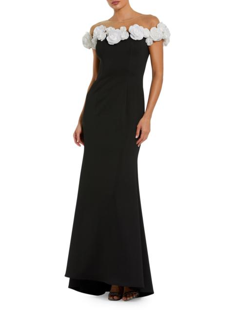 MAC DUGGAL Women's Floral Stretch-Crepe Mermaid Gown - Black Cream