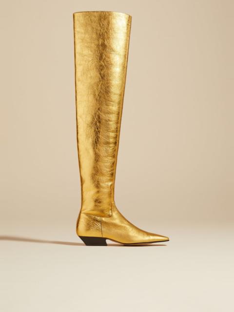 KHAITE The Marfa Over-the-Knee Flat Boot in Gold Metallic Leather