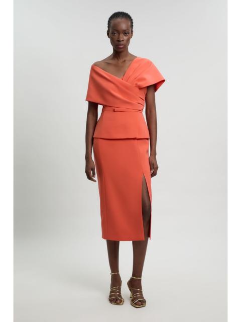 KAREN MILLEN Compact Viscose Stretch Tailored Peplum Midi Dress