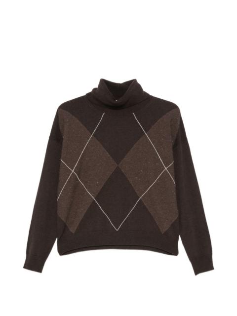 PESERICO argyle roll-neck sweater