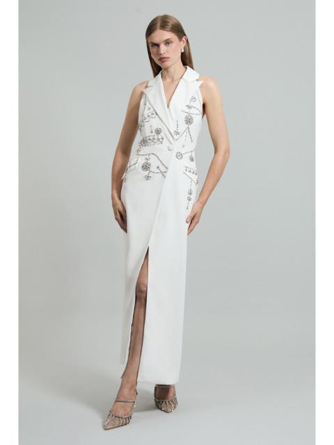 KAREN MILLEN Crystal Embellished Cady Sleeveless Blazer