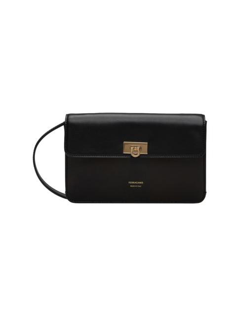 FERRAGAMO Black Flat Gancini Mini Bag