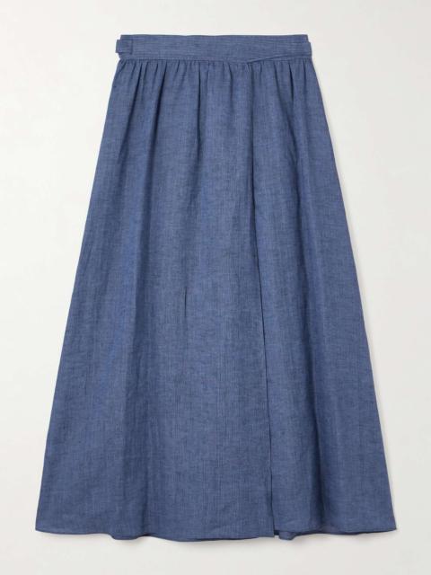 Belted linen maxi wrap skirt