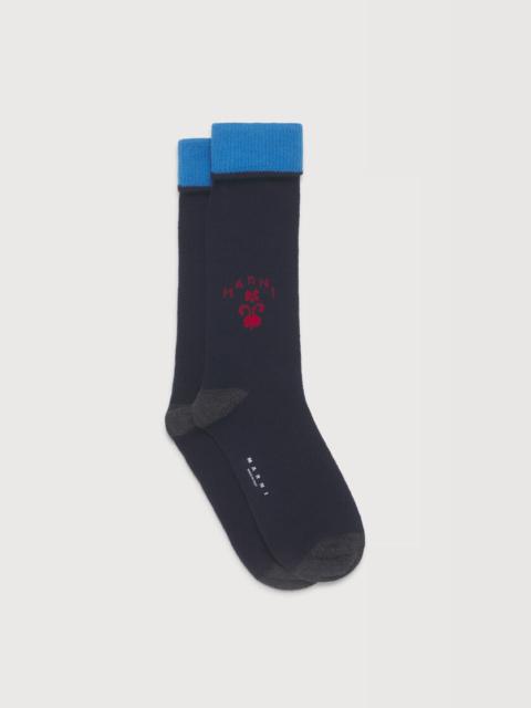 Marni DEEP BLUE WOOL-CASHMERE SOCKS WITH CREST LOGO