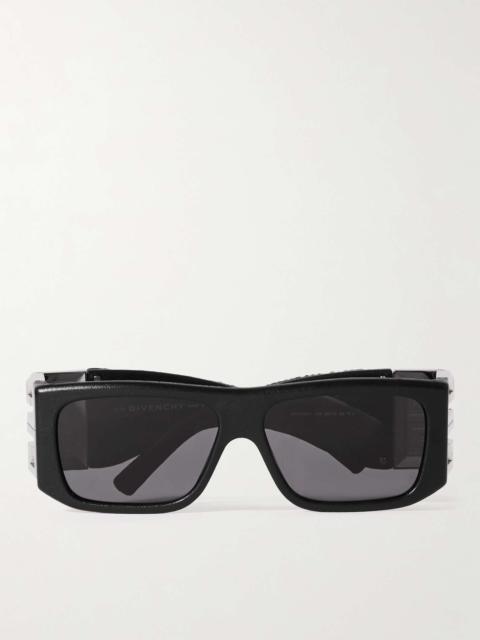 4G Rectangular-Frame Quilted Leather and Acetate Sunglasses