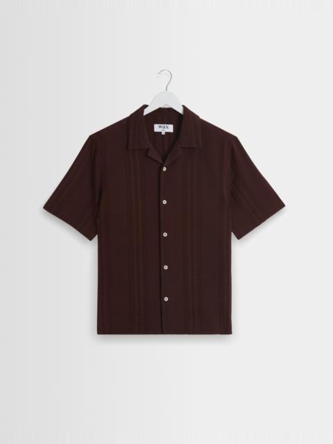 Wax London Didcot - Brown Double-Weave Seersucker Short-Sleeve Shirt